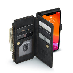 CaseMe-C30 PU + TPU Multifunctional Horizontal Flip Leather Case with Holder & Card Slot & Wallet & Zipper Pocket, For iPhone 12 / 12 Pro, For iPhone 12 Pro Max, For iPhone XS / X, For iPhone XR, For iPhone XS Max