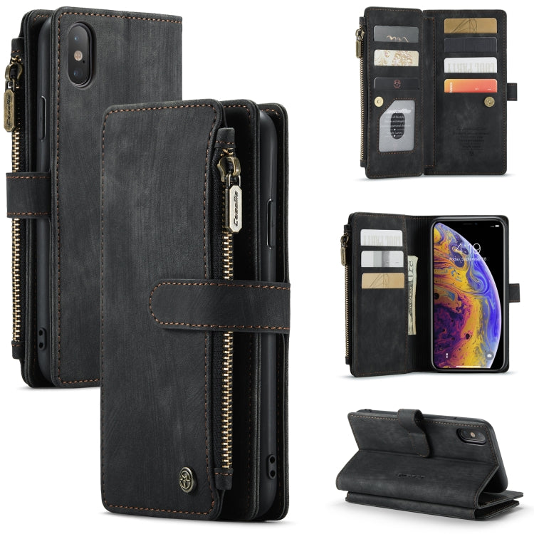 CaseMe-C30 PU + TPU Multifunctional Horizontal Flip Leather Case with Holder & Card Slot & Wallet & Zipper Pocket, For iPhone XS / X, For iPhone XR, For iPhone XS Max