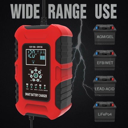 FOXSUR 10A 12V 7-segment Motorcycle / Car Smart Battery Charger, EU Plug, UK Plug, US Plug