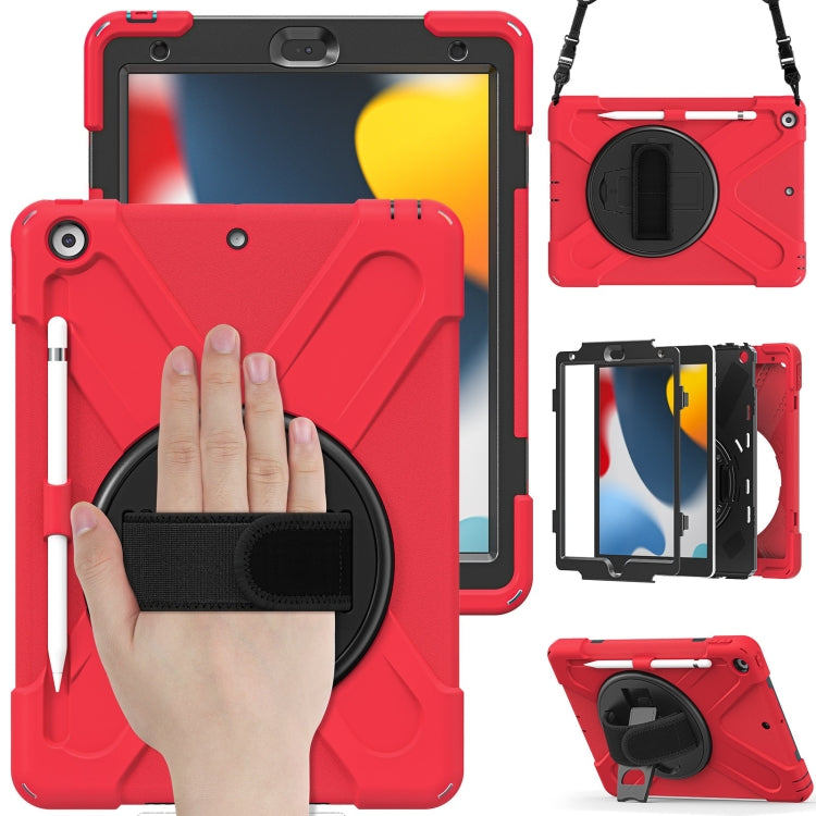 Silicone + PC Protective Case with Holder & Shoulder Strap, For iPad 10.2 2021 / 2020 / 2019