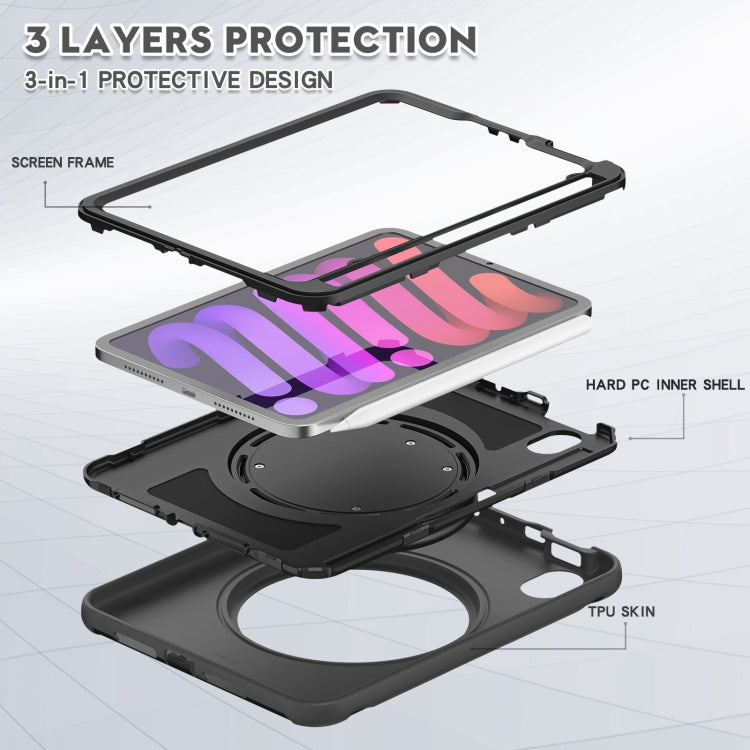 Heavy Duty TPU Hybrid PC Tablet Case with 360 Rotation Handle Grip Holder & Pen Slot, For iPad mini 6 / mini 2024