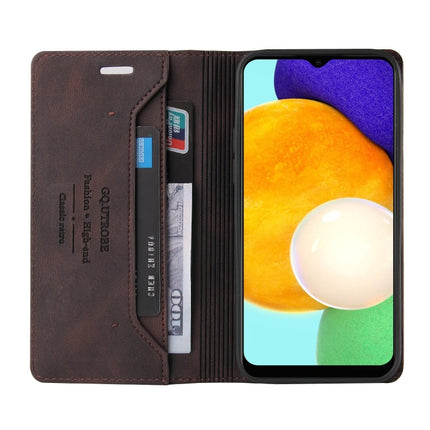 For Samsung Galaxy A03s 166mm Skin Feel Anti-theft Brush Horizontal Flip Leather Case with Holder & Card Slots & Wallet(Brown)