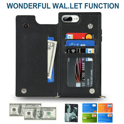 Cross-body Square Double Buckle Flip Card Bag TPU+PU Case with Card Slots & Wallet & Photo & Strap, For iPhone 8 Plus / 7 Plus, For iPhone SE 2022 / SE 2020 / 8 / 7, For iPhone 11, For iPhone 11 Pro