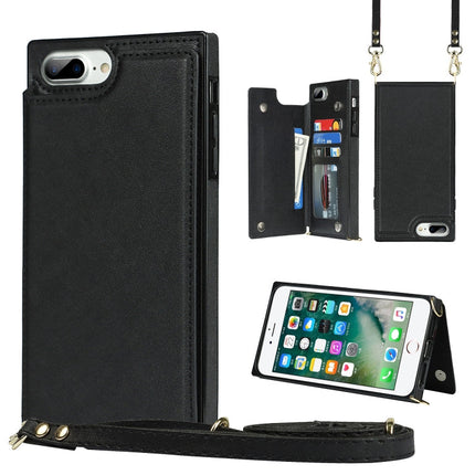 Cross-body Square Double Buckle Flip Card Bag TPU+PU Case with Card Slots & Wallet & Photo & Strap, For iPhone 8 Plus / 7 Plus, For iPhone SE 2022 / SE 2020 / 8 / 7, For iPhone 11, For iPhone 11 Pro