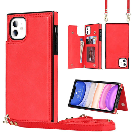 Cross-body Square Double Buckle Flip Card Bag TPU+PU Case with Card Slots & Wallet & Photo & Strap, For iPhone 8 Plus / 7 Plus, For iPhone SE 2022 / SE 2020 / 8 / 7, For iPhone 11, For iPhone 11 Pro