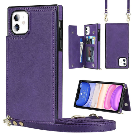 Cross-body Square Double Buckle Flip Card Bag TPU+PU Case with Card Slots & Wallet & Photo & Strap, For iPhone 8 Plus / 7 Plus, For iPhone SE 2022 / SE 2020 / 8 / 7, For iPhone 11, For iPhone 11 Pro