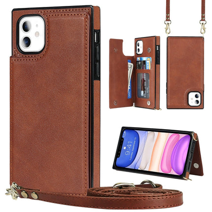 Cross-body Square Double Buckle Flip Card Bag TPU+PU Case with Card Slots & Wallet & Photo & Strap, For iPhone 8 Plus / 7 Plus, For iPhone SE 2022 / SE 2020 / 8 / 7, For iPhone 11, For iPhone 11 Pro