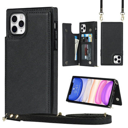 Cross-body Square Double Buckle Flip Card Bag TPU+PU Case with Card Slots & Wallet & Photo & Strap, For iPhone 8 Plus / 7 Plus, For iPhone SE 2022 / SE 2020 / 8 / 7, For iPhone 11, For iPhone 11 Pro