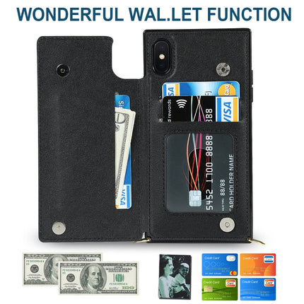 Cross-body Square Double Buckle Flip Card Bag TPU+PU Case with Card Slots & Wallet & Photo & Strap, For iPhone XS / X, For iPhone XS Max, For iPhone XR