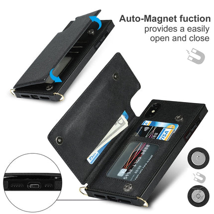 Cross-body Square Double Buckle Flip Card Bag TPU+PU Case with Card Slots & Wallet & Photo & Strap, For iPhone XS / X, For iPhone XS Max, For iPhone XR