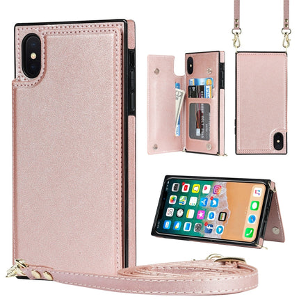 Cross-body Square Double Buckle Flip Card Bag TPU+PU Case with Card Slots & Wallet & Photo & Strap, For iPhone XS / X, For iPhone XS Max, For iPhone XR
