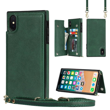 Cross-body Square Double Buckle Flip Card Bag TPU+PU Case with Card Slots & Wallet & Photo & Strap, For iPhone XS / X, For iPhone XS Max, For iPhone XR