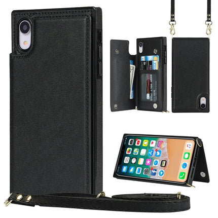 Cross-body Square Double Buckle Flip Card Bag TPU+PU Case with Card Slots & Wallet & Photo & Strap, For iPhone XS / X, For iPhone XS Max, For iPhone XR