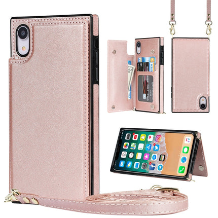 Cross-body Square Double Buckle Flip Card Bag TPU+PU Case with Card Slots & Wallet & Photo & Strap, For iPhone XS / X, For iPhone XS Max, For iPhone XR