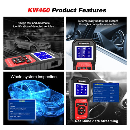 KONNWEI KW460 Car 2.8 inch 12V Lead-acid Battery Tester Fault Diagnosis Instrument, KW460