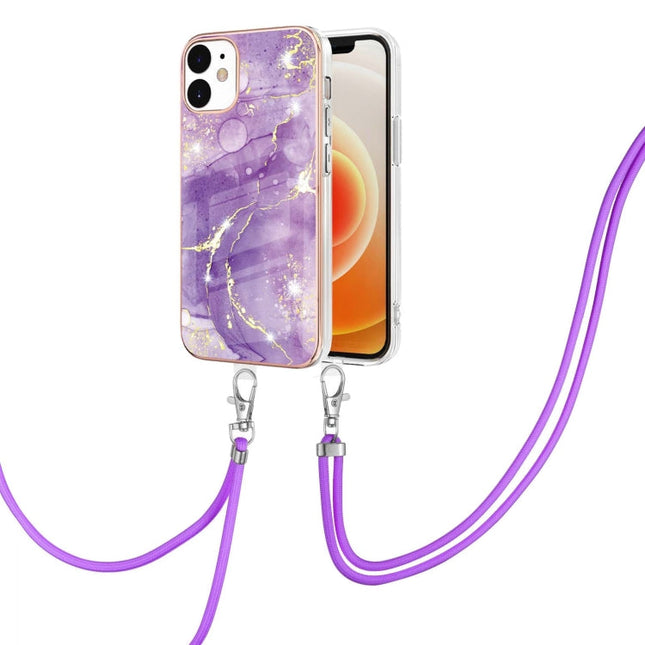 Electroplating Marble Pattern IMD TPU Shockproof Case with Neck Lanyard, For iPhone 12 / 12 Pro, For iPhone 12 Pro Max, For iPhone 11, For iPhone 11 Pro Max