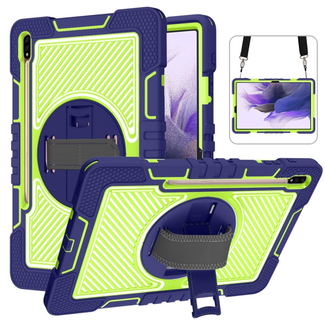 360 Degree Rotation Contrast Color Shockproof Silicone + PC Case with Holder & Hand Grip Strap & Shoulder Strap, For Samsung Galaxy Tab S7 FE T730 / T735