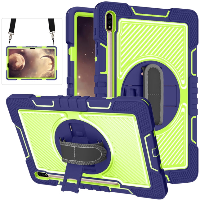 360 Degree Rotation Contrast Color Shockproof Silicone + PC Case with Holder & Hand Grip Strap & Shoulder Strap, For Samsung Galaxy Tab S7 FE T730 / T735
