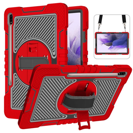 360 Degree Rotation Contrast Color Shockproof Silicone + PC Case with Holder & Hand Grip Strap & Shoulder Strap, For Samsung Galaxy Tab S7 FE T730 / T735
