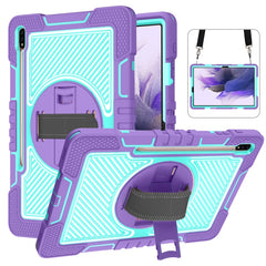 360 Degree Rotation Contrast Color Shockproof Silicone + PC Case with Holder & Hand Grip Strap & Shoulder Strap, For Samsung Galaxy Tab S7 FE T730 / T735