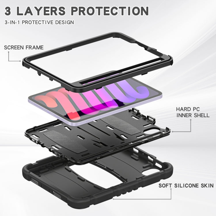 Tri-Layer Protection Screen Frame Heavy Duty PC Hybrid Silicone Case with Holder, For iPad mini 6 / mini 2024