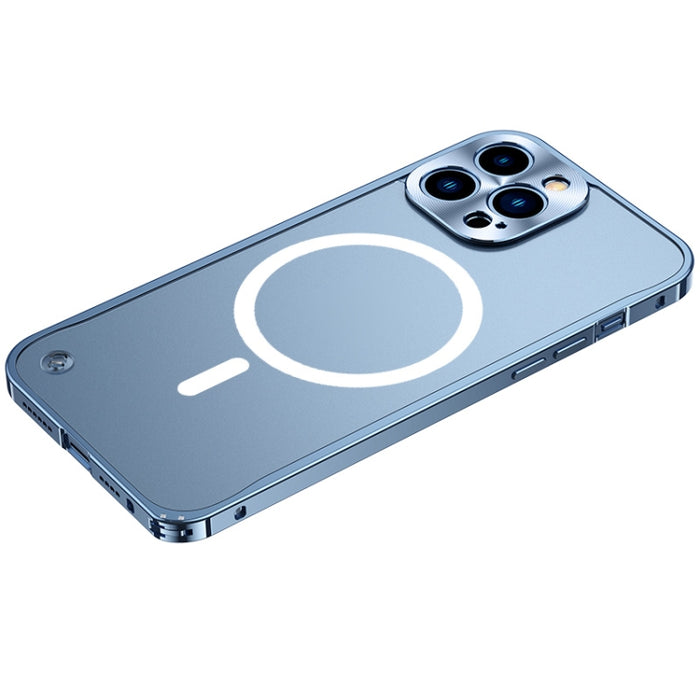 For iPhone 13 Pro Metal Frame Frosted PC Shockproof Magsafe Case (Ocean Blue)