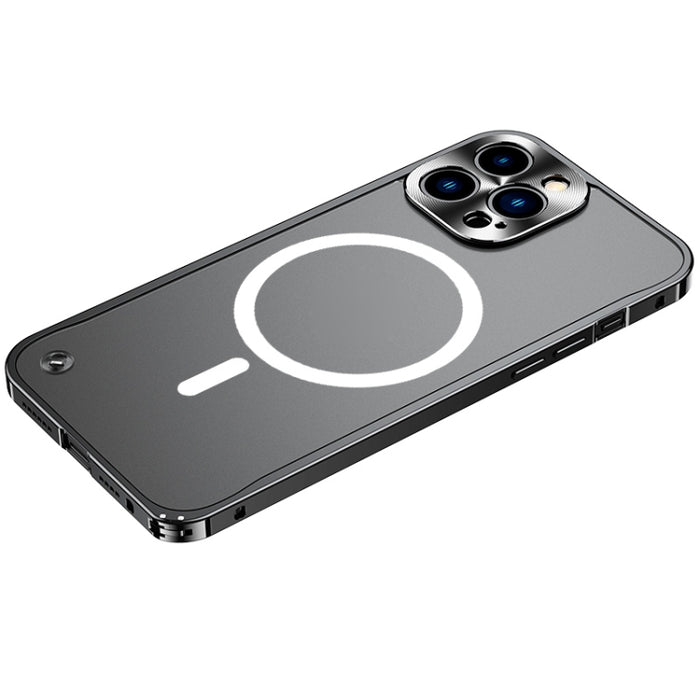 For iPhone 13 Pro Max Metal Frame Frosted PC Shockproof Magsafe Case (Black)