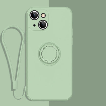 All-inclusive Liquid Silicone Phone Protective Case with Ring Holder & Lanyard, For iPhone 13 mini