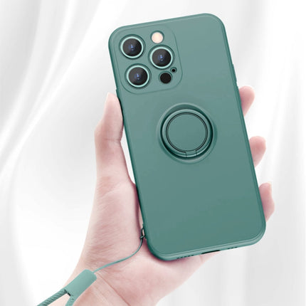 All-inclusive Liquid Silicone Phone Protective Case with Ring Holder & Lanyard, For iPhone 13 mini