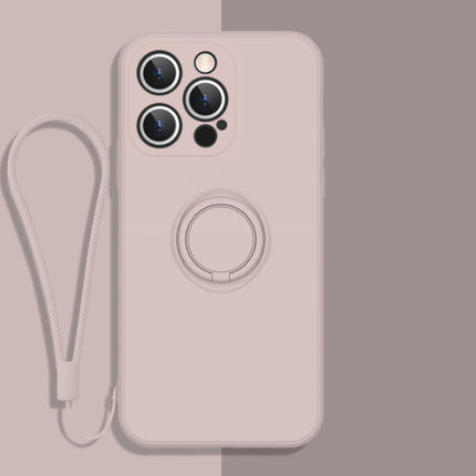 All-inclusive Liquid Silicone Phone Protective Case with Ring Holder & Lanyard, For iPhone 13 Pro