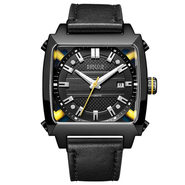 BAOGELA 6763G Square Dial Leather Strap Clock Calendar Mechanical Watch For Men