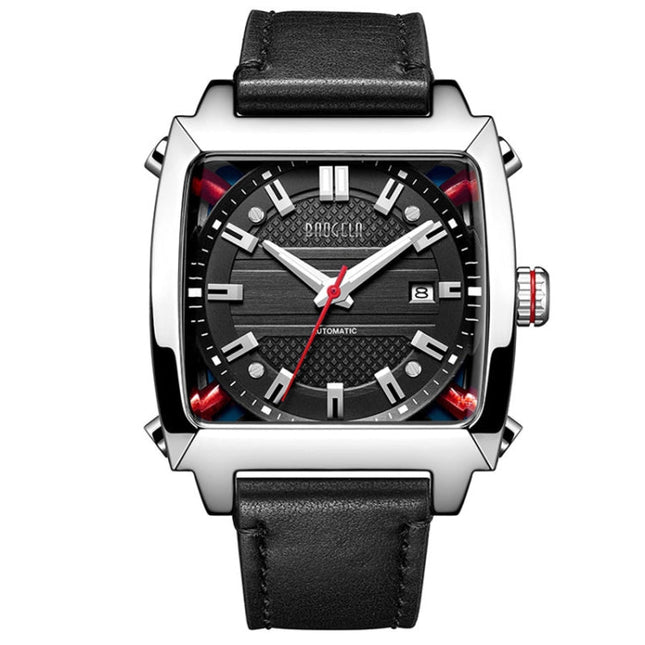 BAOGELA 6763G Square Dial Leather Strap Clock Calendar Mechanical Watch For Men