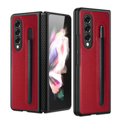Litchi Texture Hinge Protection Folding Phone Case with Pen Cover, For Samsung Galaxy Z Fold3 5G