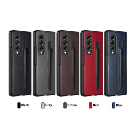 Litchi Texture Hinge Protection Folding Phone Case with Pen Cover, For Samsung Galaxy Z Fold3 5G