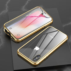 Ultra Slim Double Sides Magnetic Adsorption Angular Frame Tempered Glass Magnet Flip Case