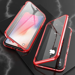 Ultra Slim Double Sides Magnetic Adsorption Angular Frame Tempered Glass Magnet Flip Case
