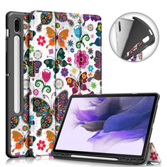 Painted TPU Horizontal Flip Tablet Leather Case with 3-Fold Holder & Sleep / Wake-up Function, For Samsung Galaxy Tab S7 FE 12.4 inch