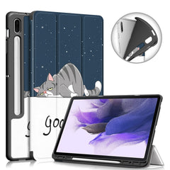 Painted TPU Horizontal Flip Tablet Leather Case with 3-Fold Holder & Sleep / Wake-up Function, For Samsung Galaxy Tab S7 FE 12.4 inch
