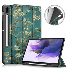 Painted TPU Horizontal Flip Tablet Leather Case with 3-Fold Holder & Sleep / Wake-up Function, For Samsung Galaxy Tab S7 FE 12.4 inch