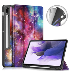 Painted TPU Horizontal Flip Tablet Leather Case with 3-Fold Holder & Sleep / Wake-up Function, For Samsung Galaxy Tab S7 FE 12.4 inch