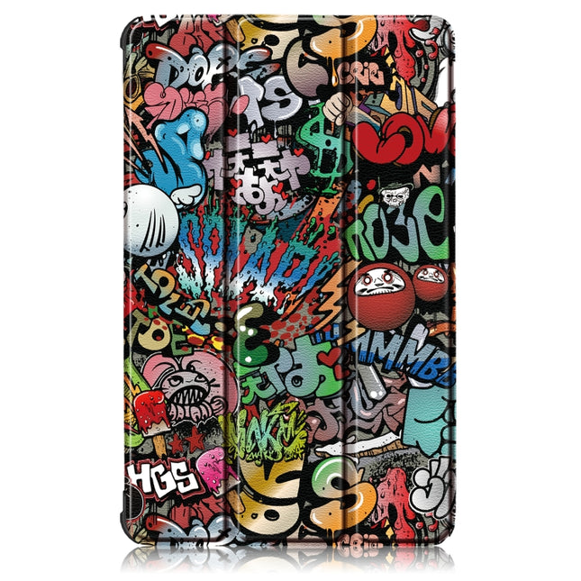 For Lenovo Tab M8 Coloured Drawing Pattern Horizontal Deformation Flip Leather Case with Three-folding Holder, Graffiti, Apricot Flower, Butterfly, Galaxy, Big Eye