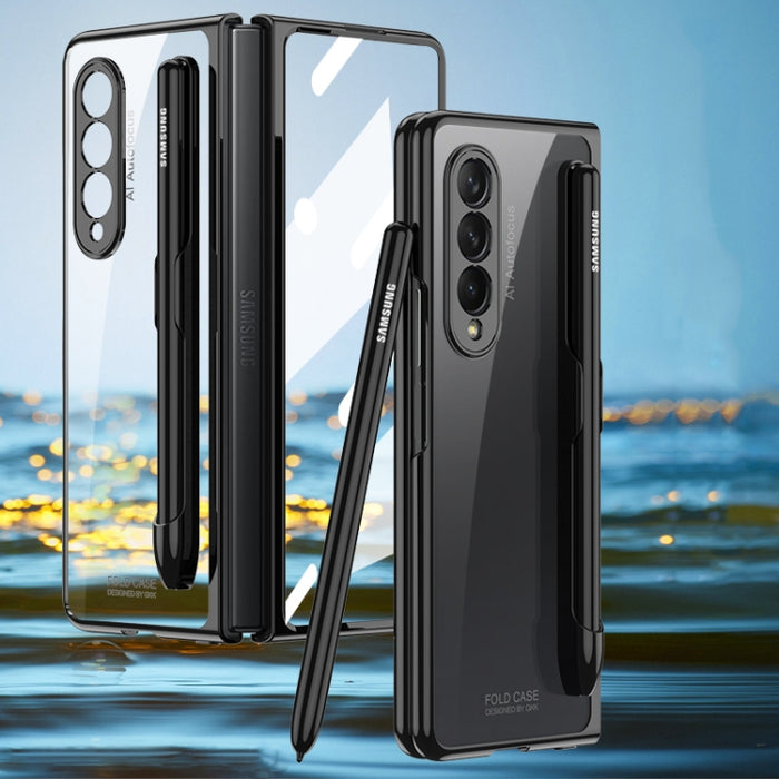 GKK Integrated Electroplating + Glass Phone Case with Pen Slot, For Samsung Galaxy Z Fold3 5G