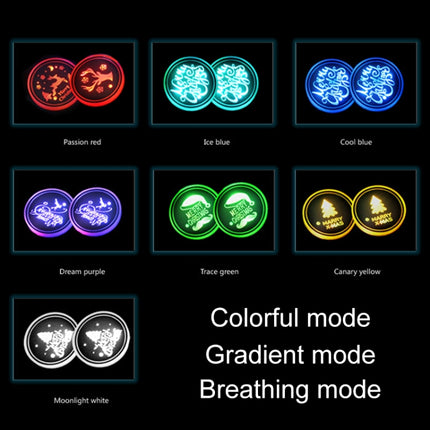 Car AcrylicColorful USB Charger Water Cup Groove LED Atmosphere Light, Bell, Santa Claus, Christmas Deer, Christmas Hat, Christmas Tree, Christmas, Glove, Socks, Snowflake, English Deer, English Christmas, English Tree