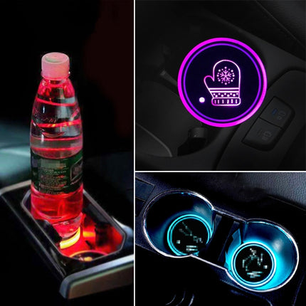Car AcrylicColorful USB Charger Water Cup Groove LED Atmosphere Light, Bell, Santa Claus, Christmas Deer, Christmas Hat, Christmas Tree, Christmas, Glove, Socks, Snowflake, English Deer, English Christmas, English Tree