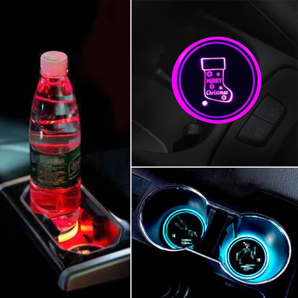 Car AcrylicColorful USB Charger Water Cup Groove LED Atmosphere Light, Bell, Santa Claus, Christmas Deer, Christmas Hat, Christmas Tree, Christmas, Glove, Socks, Snowflake, English Deer, English Christmas, English Tree