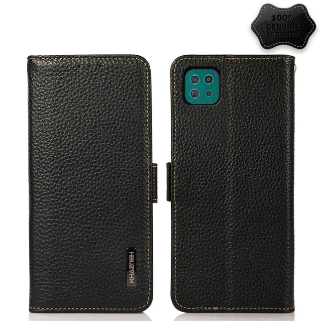 KHAZNEH Side-Magnetic Litchi Genuine Leather RFID Phone Case, For Samsung Galaxy A22 5G, For Samsung Galaxy A32 4G, For Samsung Galaxy A32 5G, For Samsung Galaxy A42 5G, For Samsung Galaxy A51 5G, For Samsung Galaxy A52 5G