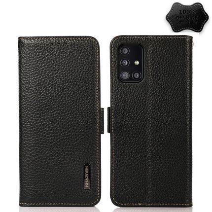 KHAZNEH Side-Magnetic Litchi Genuine Leather RFID Phone Case, For Samsung Galaxy A22 5G, For Samsung Galaxy A32 4G, For Samsung Galaxy A32 5G, For Samsung Galaxy A42 5G, For Samsung Galaxy A51 5G, For Samsung Galaxy A52 5G