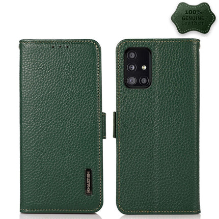 KHAZNEH Side-Magnetic Litchi Genuine Leather RFID Phone Case, For Samsung Galaxy A22 5G, For Samsung Galaxy A32 4G, For Samsung Galaxy A32 5G, For Samsung Galaxy A42 5G, For Samsung Galaxy A51 5G, For Samsung Galaxy A52 5G