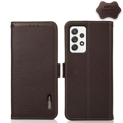 KHAZNEH Side-Magnetic Litchi Genuine Leather RFID Phone Case, For Samsung Galaxy A22 5G, For Samsung Galaxy A32 4G, For Samsung Galaxy A32 5G, For Samsung Galaxy A42 5G, For Samsung Galaxy A51 5G, For Samsung Galaxy A52 5G
