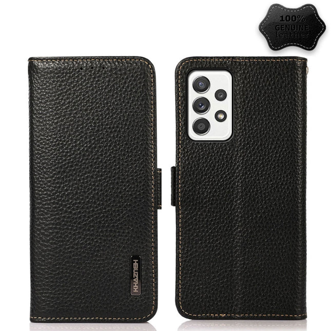 KHAZNEH Side-Magnetic Litchi Genuine Leather RFID Phone Case, For Samsung Galaxy A72 5G, For Samsung Galaxy A82 5G, For Samsung Galaxy F62 / M62, For Samsung Galaxy M32, For Samsung Galaxy M52 5G, For Samsung Galaxy S20 FE